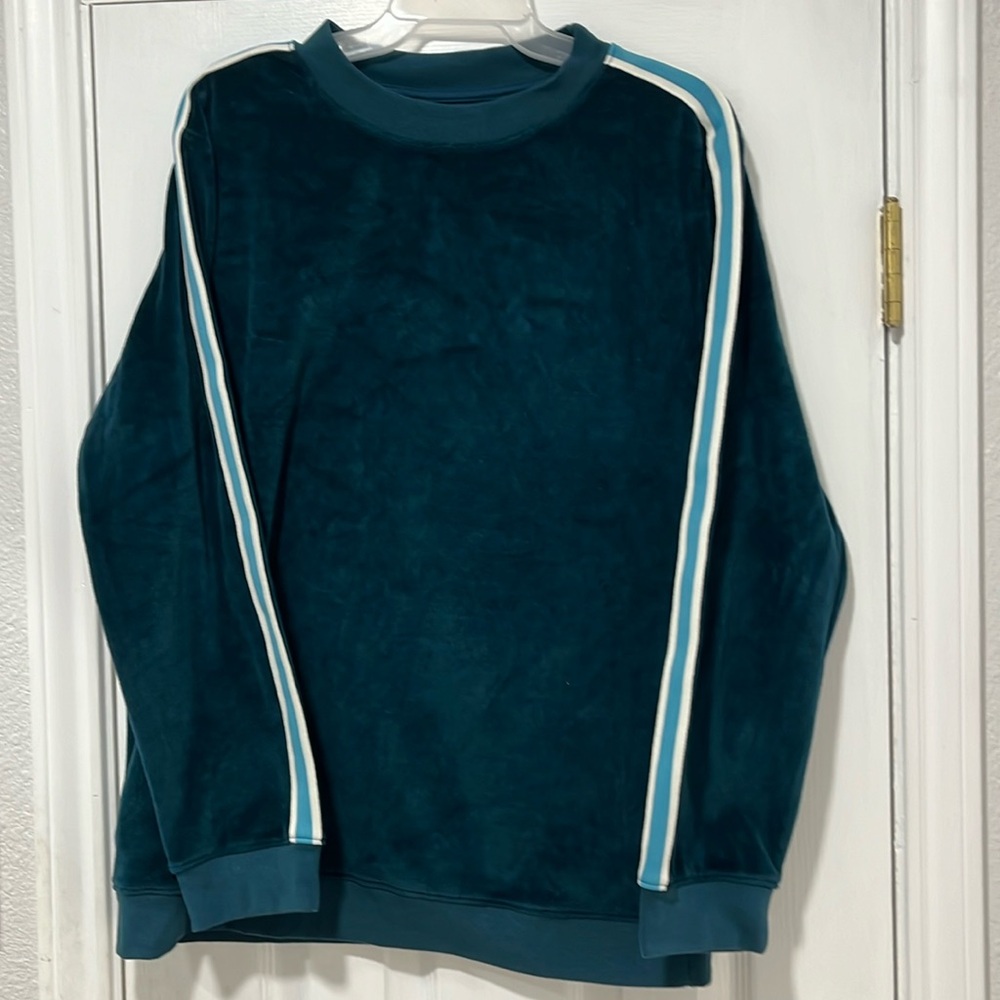 boys sweater- teal with side stripe- soft, valour-ish